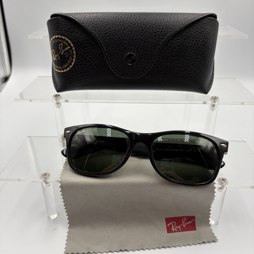 Ray-Ban RB 2132 New Wayfarer 901 Black Authentic Sunglasses 55-18 w/ Case